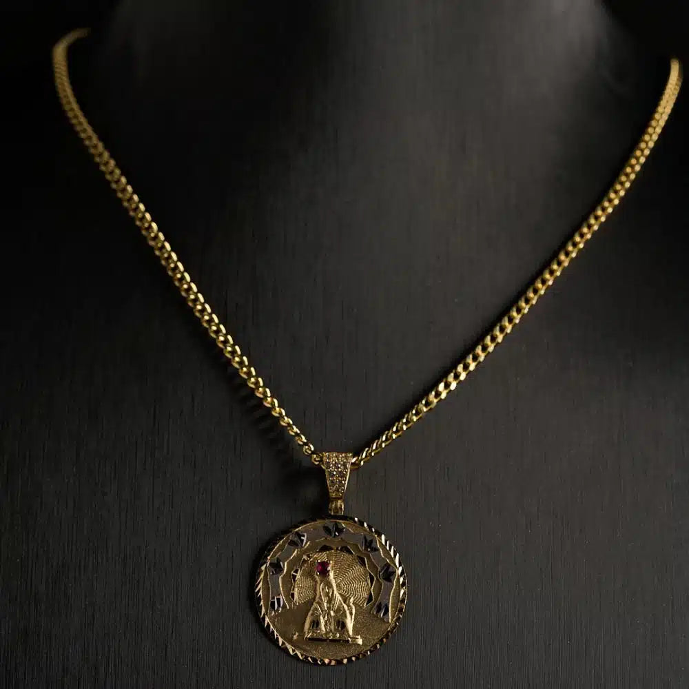 14K Miami Cuban Necklace with Virgin Mary Pendant