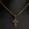 14K Gold Miami Cuban Necklace with Cross Pendant