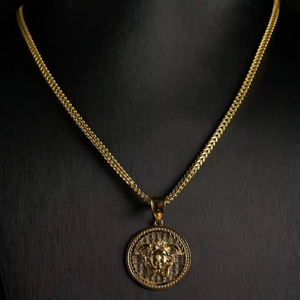 14K Gold Medusa Pendant and Chain